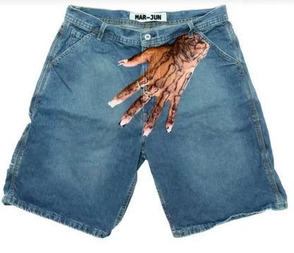 Deeptown Y2k Vintage Harajuku Denim Shorts Women Washed Letter Embroidery Tassels American Retro Jeans Man Baggy Hip Hop Jorts