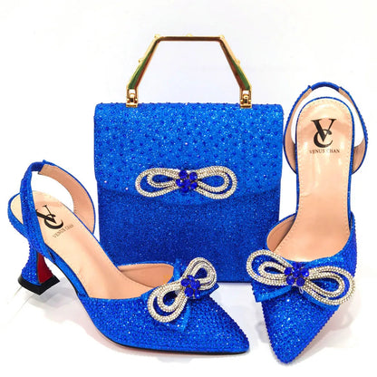 The Latest INS Style Rhinestone Bow Side Empty Party High Heels Pointed Toe Stiletto Heels Silver Women's Shoes And Bags