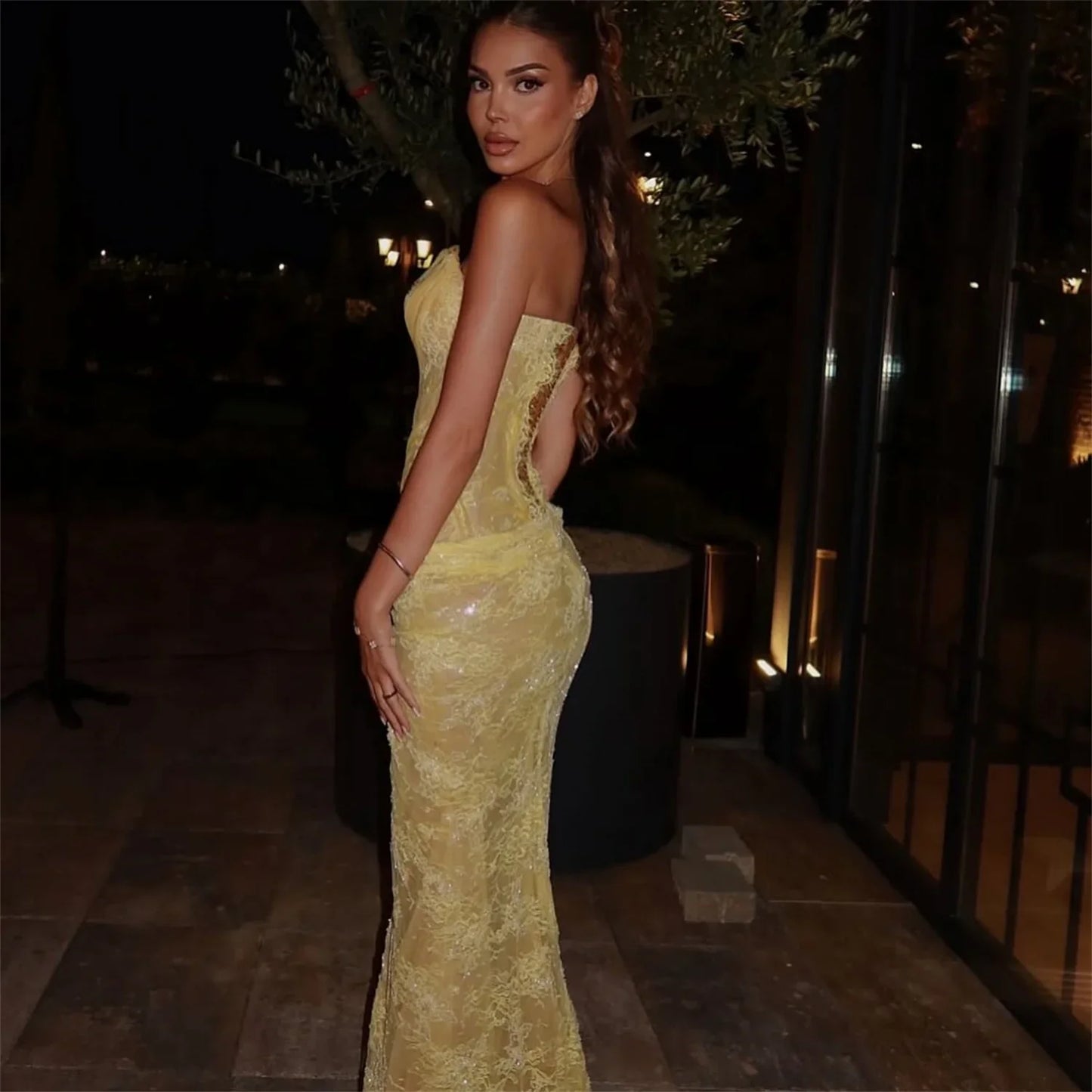 Lace Evening Dresses فساتين سهرة Vestidos De Festa Customized Yellow Mermaid Beautiful Prom Dresses Store Sexy 2025