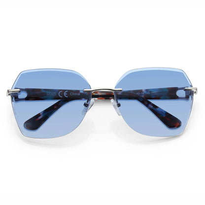 Fashion Women Rimless Sunglasses for Ladies Trendy Geometric Diamond Cutting Gradient Lens UV Protection Shades