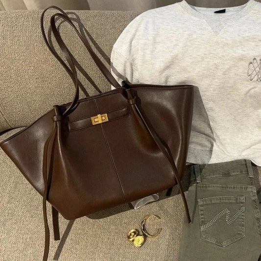 2026 Women's Summer Large Capacity Commuter Tote Bag Female Korean Fashion Luxury Pu Leather Handbags Chic Trend Underarm Bag