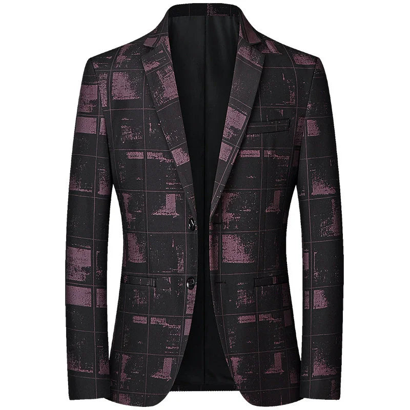 Fashion Print Slim Fit Men's Blazers Outerwear Business Casual Suit Jacket For Men Spring Autumn Korean Style Wedding Coats Man