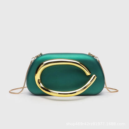 Classic round Box Handheld Dinner Bag Miniature Retro Metal Handle Chain Shoulder Strap Crossbody Bag Street Trend Hard PU Bag