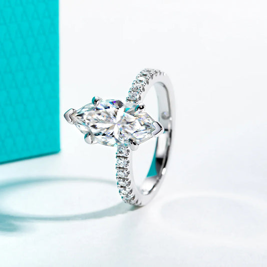 3ct D Color Marquise Cut Moissanite Ring 925 Sterling Silver Engagement Wedding Ring for Women Birthday Jewelry Gift