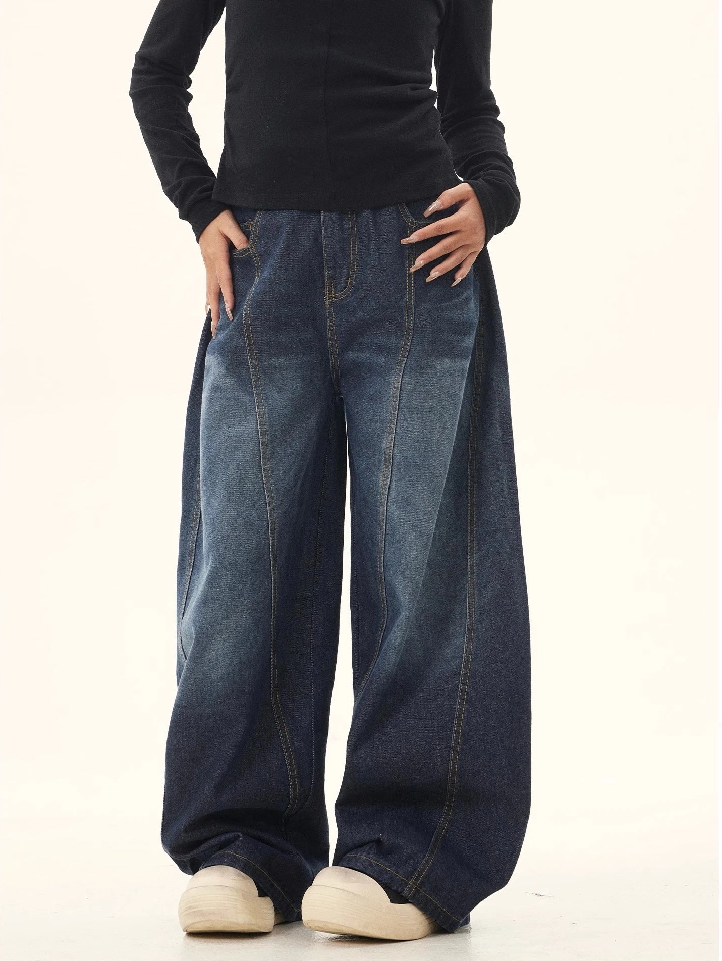 Casual Womens Y2K Loose Baggy Jeans Blue Washed High Street Vintage Cargo Pants Wide Leg Oversized Trousers Y2K Pants