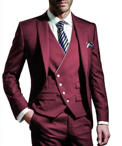 Men wedding Suit Notched Lable Navy Groomsuit Blazer One Button Formal Business Suits Tuxedo ( Blazer+vest+Pant) suits For Men