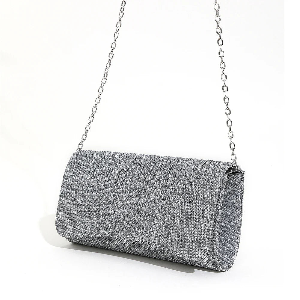 Women Shiny Crossbody Bag Elegant Sparkle Shoulder Bags Clutch Bag Fashion Chain Tote Handbag Ladies Chic Evening Wedding Clutch