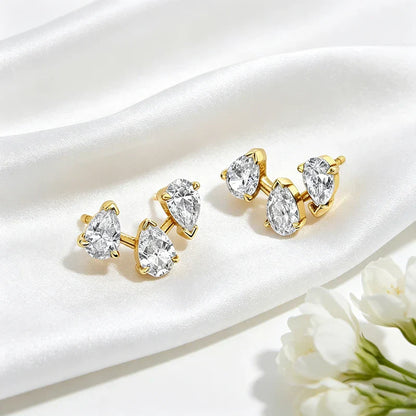 Trendy D VVS1 All Pear Cut Zircon Stud Earrings Sparking Bridal Wedding 18k Plated Jewelry Real 925 Sterling Silver Gifts
