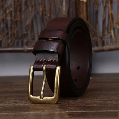 3.3CM Men's Genuine Leather Belt Luxury Designer Brass Pin Buckle Belts Pure Cowskin Vintage Strap Male Jeans for Man Women