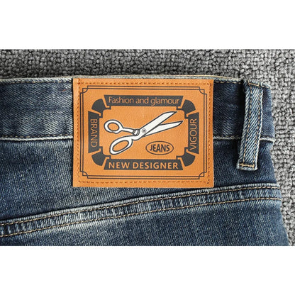 Embroidery embellished white to do old American vintage jeans men slim small straight leg fashion all-match youth pants
