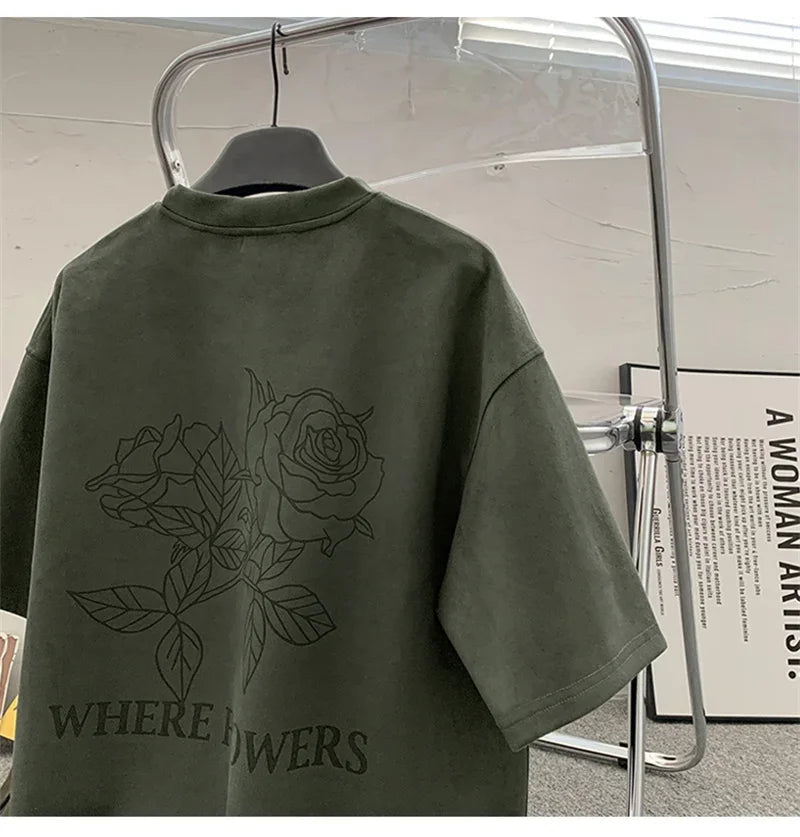 Summer Goth Flowers Design Printed Tshirts For Men Y2K Vintage Short Sleeve T-shirts Hip Hop Fashion Streetwear Cotton Tee Shirt