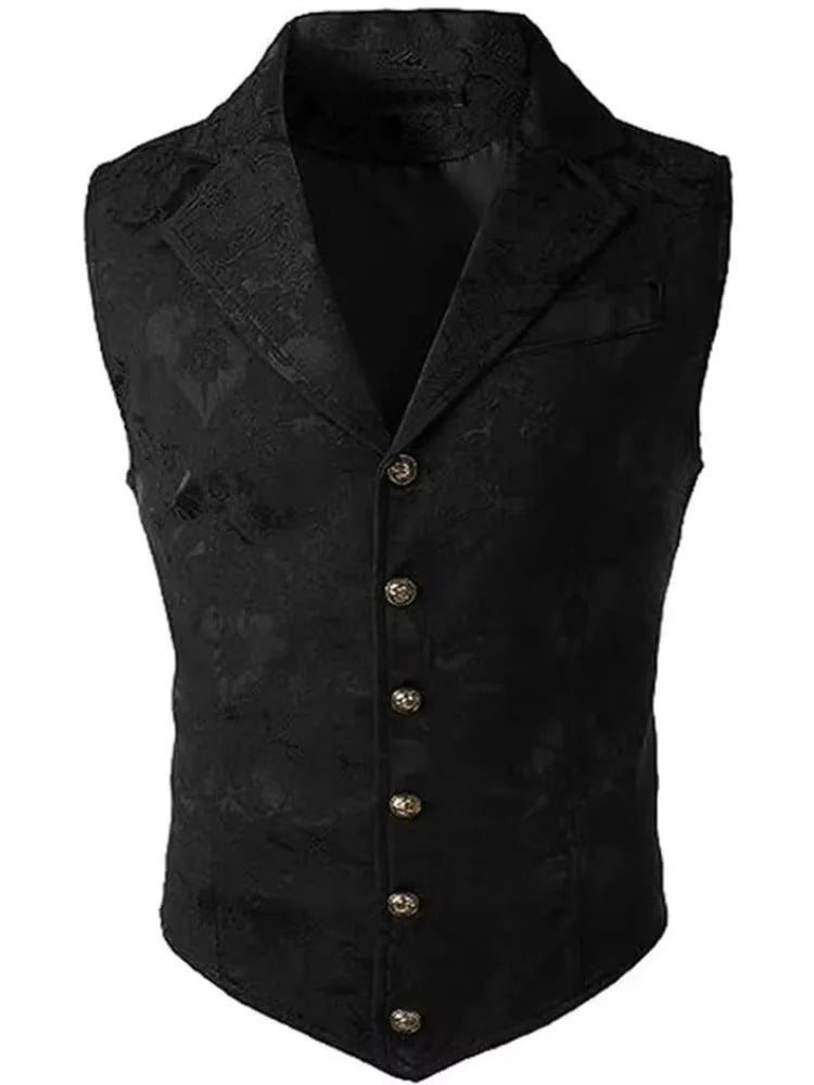 Victorian Floral Jacquard Men Suit Vest Formal Business Lapel Single Breasted Slim Fit Waistcoat Wedding Banquet Party Tops