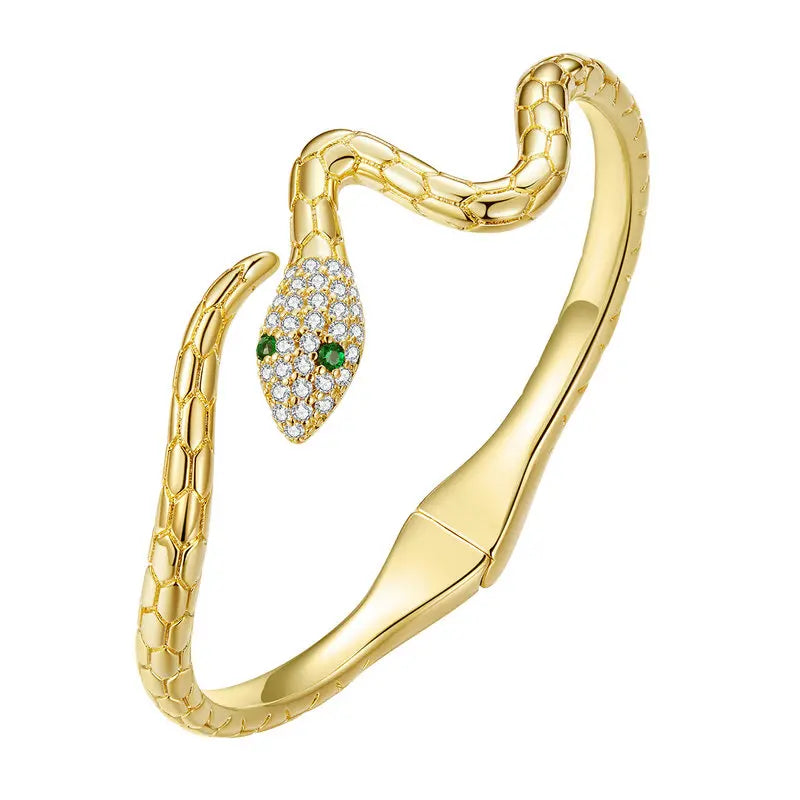 Authentic Green Zircon Snake Opening Bracelet Animal Cuff Bracelet Pave Setting CZ for Women Fashion Jewelry YIB058