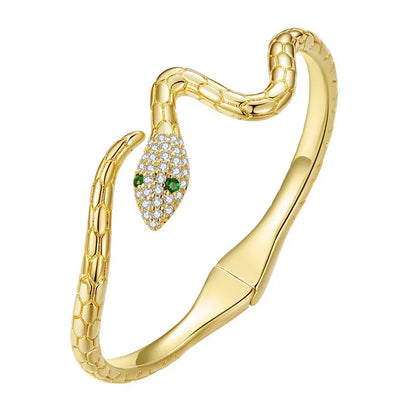 Authentic Green Zircon Snake Opening Bracelet Animal Cuff Bracelet Pave Setting CZ for Women Fashion Jewelry YIB058