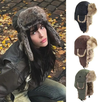 1PC Winter Trapper Aviator Trooper Earflap Hat Warm Waterproof Disco Ski Hat Bomber Cap Fleece Thicken Warm Ear Protectors Hats