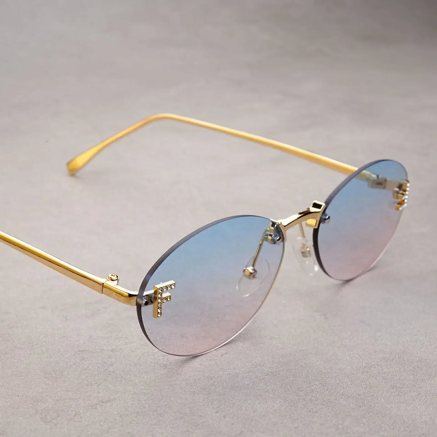 Rimless Oval Sunglasses Women 2025 New Fashion Gradient Ocean Lenses Sun Glasses Stylish Women Luxury Brand Design Shades