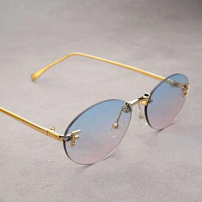 Rimless Oval Sunglasses Women 2025 New Fashion Gradient Ocean Lenses Sun Glasses Stylish Women Luxury Brand Design Shades
