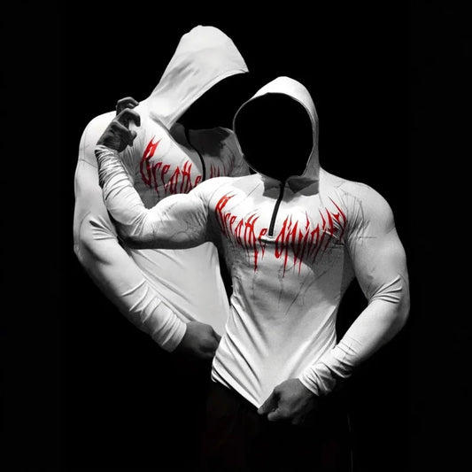 Men'S European Size Sports Fitness Pullover Sweatshirt，Hooded Bodysuit Half-Zip Quick-Dry Stretchy Long-Sleeve Sweatshirt。