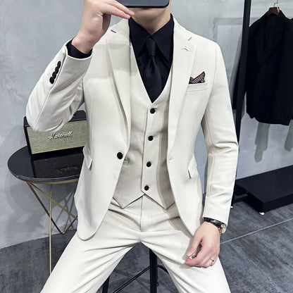 S-7XL Jacket Vest Pants Luxury Elasticity Boutique Fashion Men's Solid Color Casual Business Suit 3-piece Sets Groom Wedding