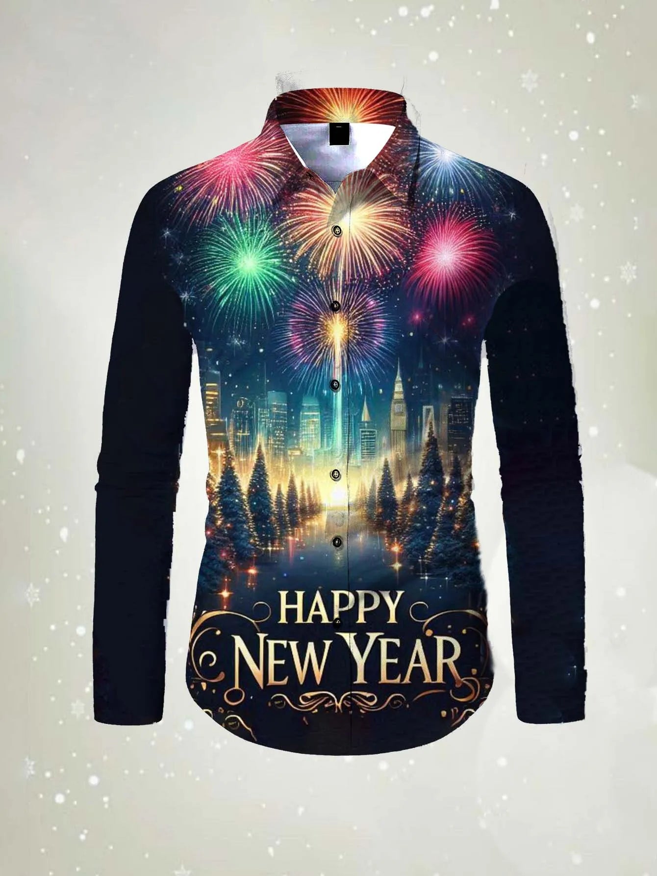 Men's long sleeved shirt 2026 Happy New Year Pattern 3D printed Shirt spring autumn New fashion casual Festival Unisex clothing