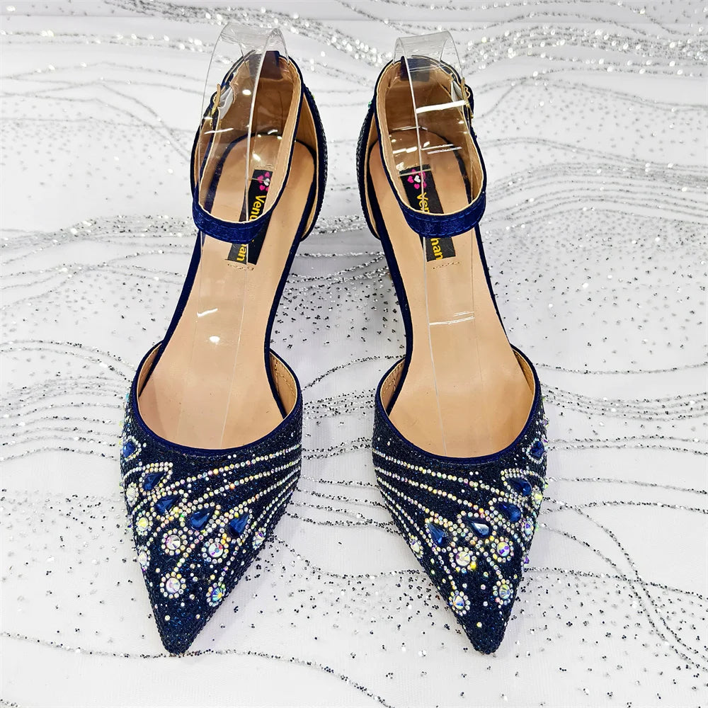 Elegant Italian Design Pointy Heels with Rhinestone-Embellished Laurel Shape - Comfortable & Durable for Every Occasion
