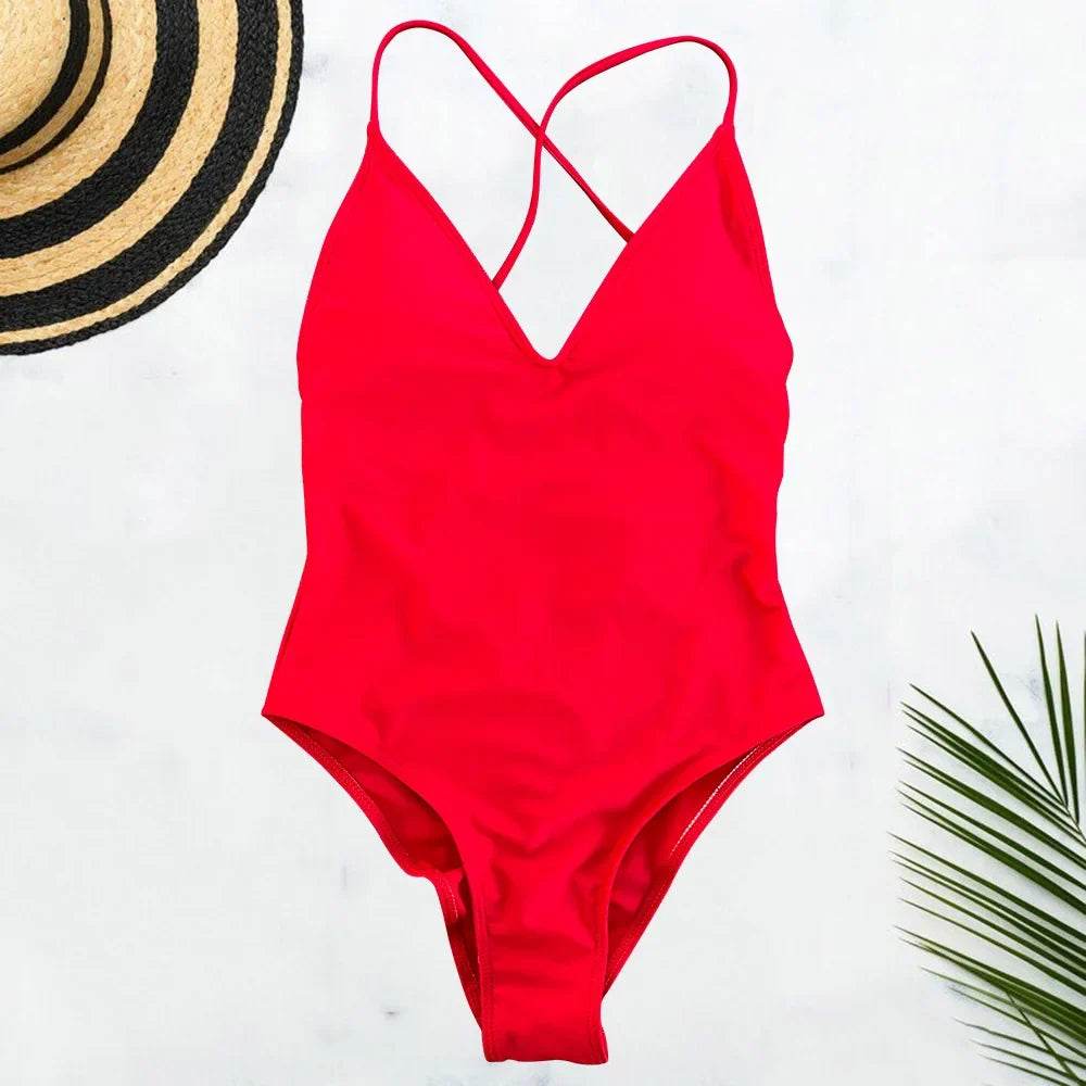 Solid One Piece Swimsuit Women Swimwear 2025 New Bikini Sexy Bodysuit Plus Size Bathing Suit Swimming Suit Maillot De Bain Femme