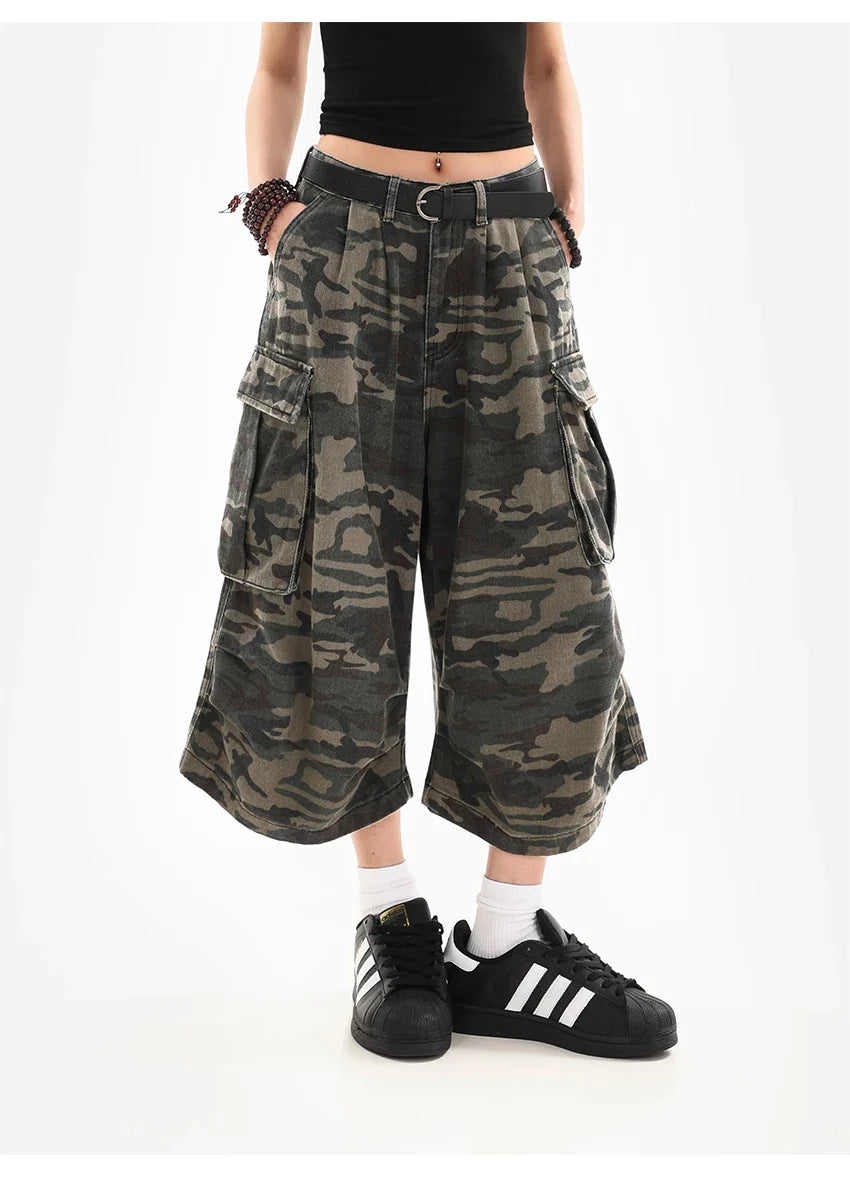 Summer Women Tomboy Camouflage Japanese Abi Jorts Jean Y2K 2000s Aesthetic Capri Pants Harajuku Denim High Street Goblin Core