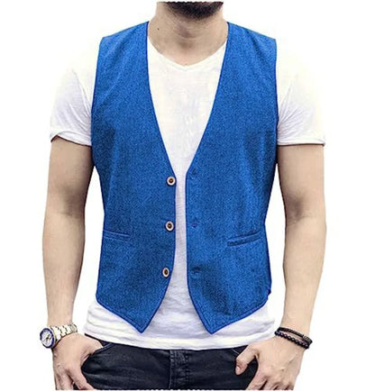 Large Men's Suit Vest  Spring And Summer Linen Cotton Slim Fit Waistcoats Lightweight And Breathable Single Breasted Casual Vest
