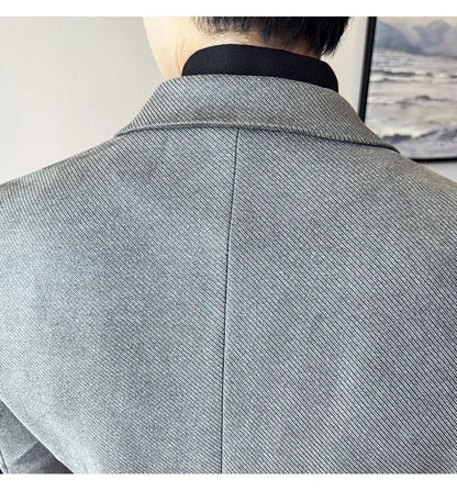 High Quality Men Double Breasted Blazer Suede Gilded Twill Slim Fit Business Social Formal Suit Jacket Tailcoats Men Clothes