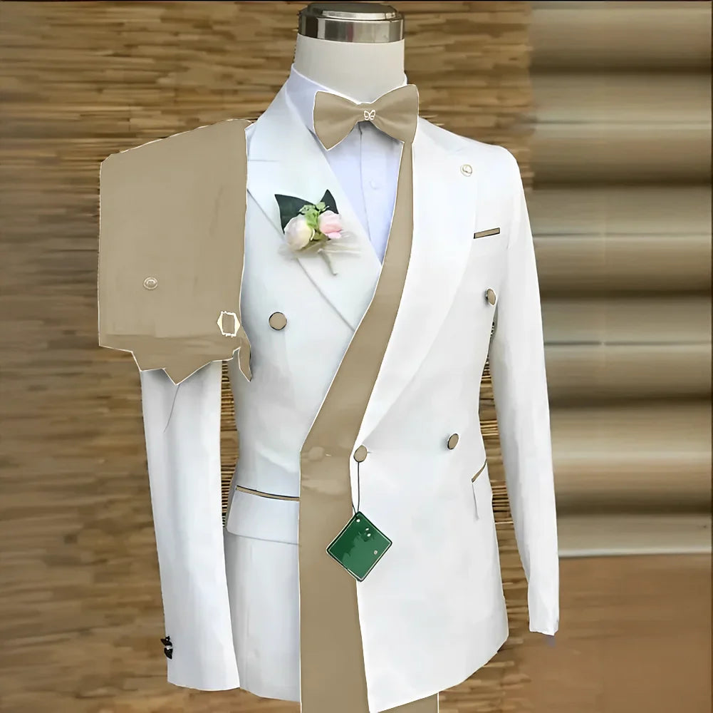 Bespoke Custom White Black Wedding Suit For Men New Design Slim Fit Groom Best Man Wedding Tuxedo Formal Prom Wear 2 Pieces Set