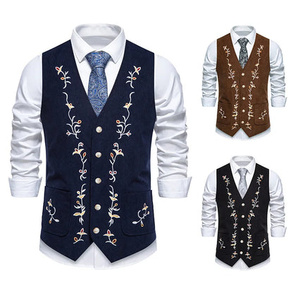 Four Seasons Suit Vest New Men's Fashion Contrast Embroidered Single Breasted Suits Waistcoat Workwear Groomsmen's Clothing
