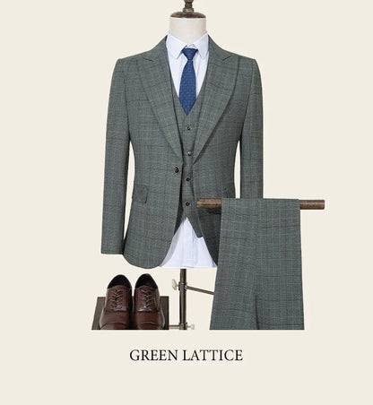 High Quality Khaki Plaid Suit Formal Business Office Men's Suits Fashionable and Casual Evening Gown