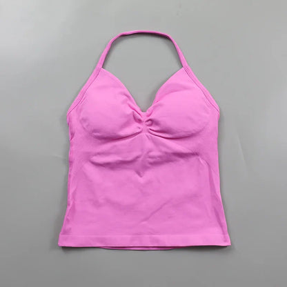 Yoga Longline Strappy Top Leggings Set Women's Backless Camisole Built-In bra Vest High-Waisted Hip Lift Gym Shorts Sports Set