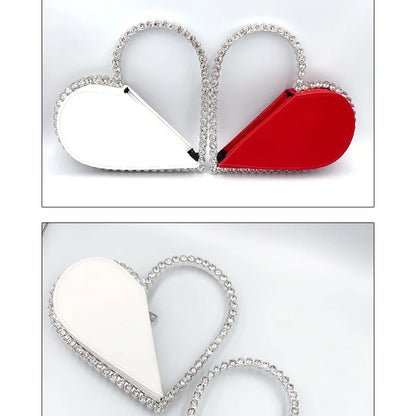 Diamond Red Heart Evening Clutch Women's Designer Chic RhinestoneBlack Wallet Wedding Party Sac A Main