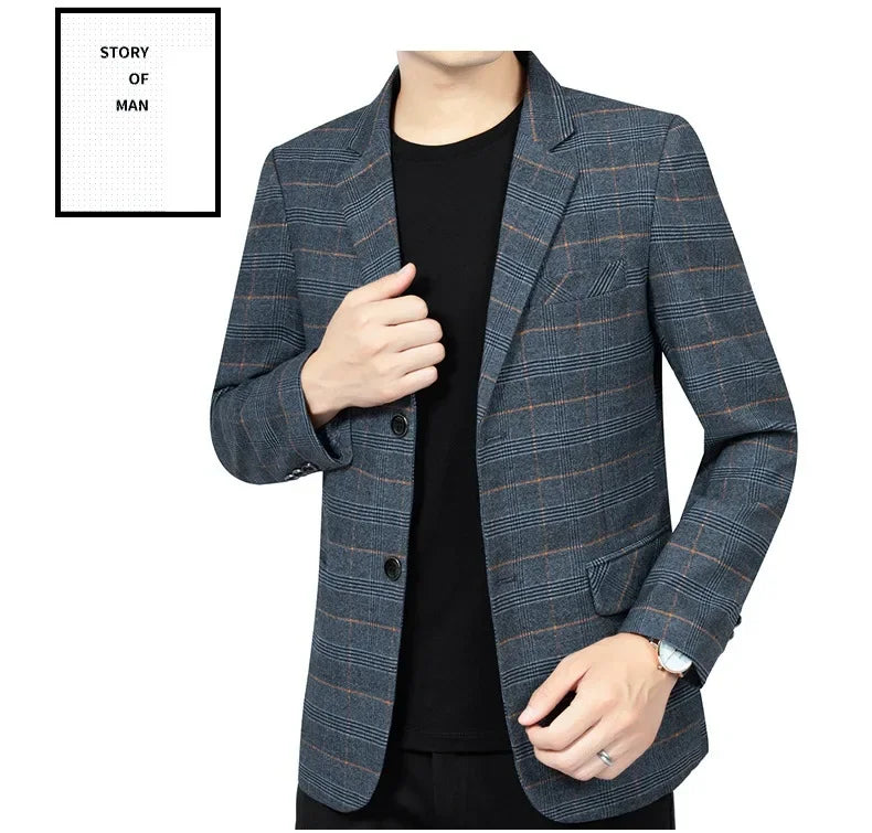 Brand 2026 Spring Stripe Suits Men 2 Button Autumn Business Elegant Man Jacket  Fashion New in Suits Blazers Men