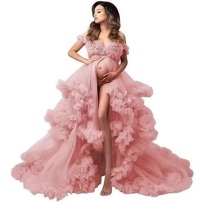 Off Shoulder Spaghetti Ball Gown Maternity Dresses for Photoshoot Hot Sale Pink Pregnant Woman Dress for Babyshower Cloud Dress