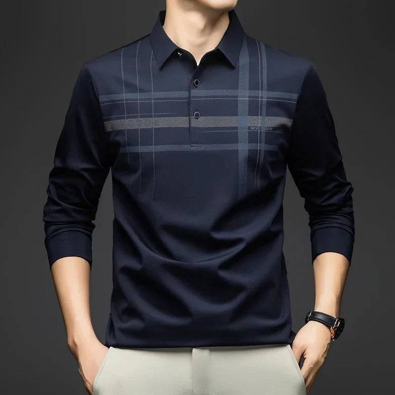 Polo T Shirt for Man 2026 Formal Business Slim Long Sleeve Tshirt Men Casual Loose Stripe Shirt for Man Designer Clothes