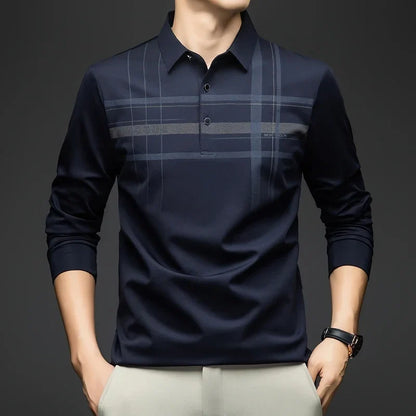 Polo T Shirt for Man 2026 Formal Business Slim Long Sleeve Tshirt Men Casual Loose Stripe Shirt for Man Designer Clothes