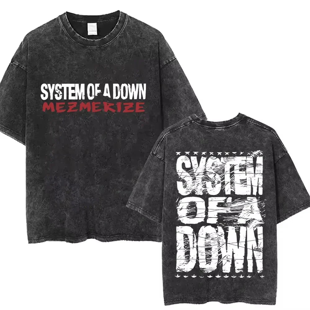 System of A Down Toxicity Album Graphic Washed T-shirts Men Women Rock Oversized T Shirt Male Vintage Alternative Metal T-shirts