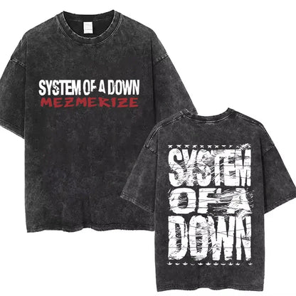 System of A Down Toxicity Album Graphic Washed T-shirts Men Women Rock Oversized T Shirt Male Vintage Alternative Metal T-shirts