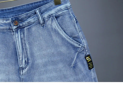 Men's Straight Casual Denim Shorts Simple Solid Color Slim Jeans Comfortable Breathable Bermuda Short Pants Summer