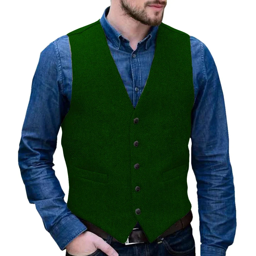 Men Vest Gray Herringbone Single Button V Neck Waistcoat For Wedding Business Casual Formal Wedding Daily Work Men Suit Vest