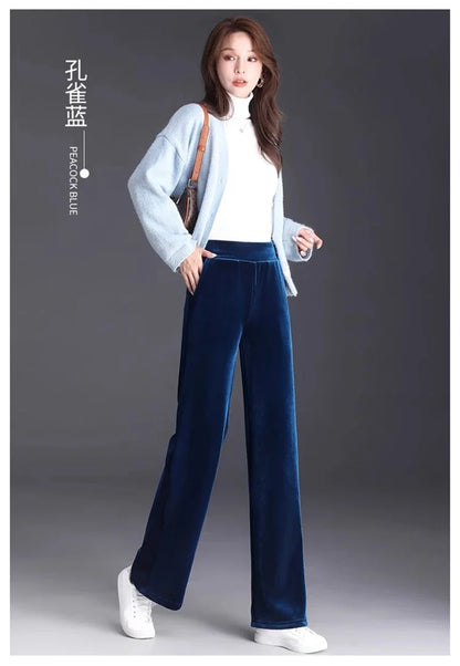 Women's pants with many reviews flared pants ice silk pants wide leg pants, high waisted blue loose straight leg pants 6XL