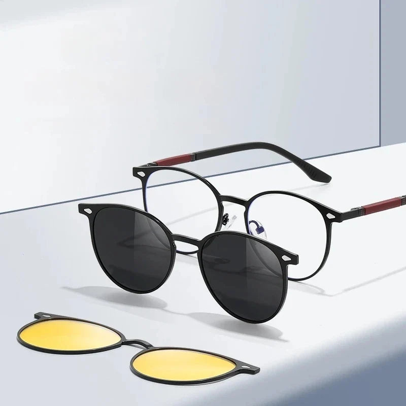 New Style 3 In 1 Metal Magnet Clip On Polarized Sunglasses Men Women Luxury Brand Design Sun Glasses Frame Eyewear UV400
