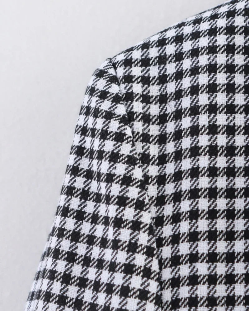 Women's Plaid Blazer Spring Casual Double Breasted Suit Jacket Office Work Daily Outwear Two Colors