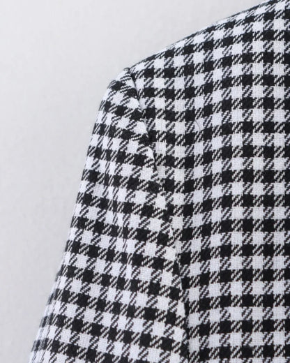 Women's Plaid Blazer Spring Casual Double Breasted Suit Jacket Office Work Daily Outwear Two Colors