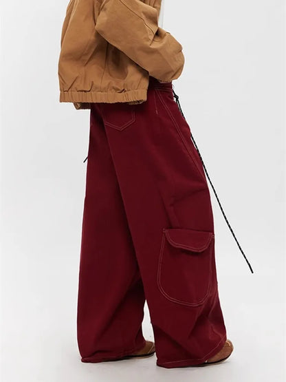 2025 Cyber Y2K Fashion Red Patchwork Baggy Cargo Jeans Pants For Men Designer Clothes Wide Leg Women Denim Trousers Ropa Hombre