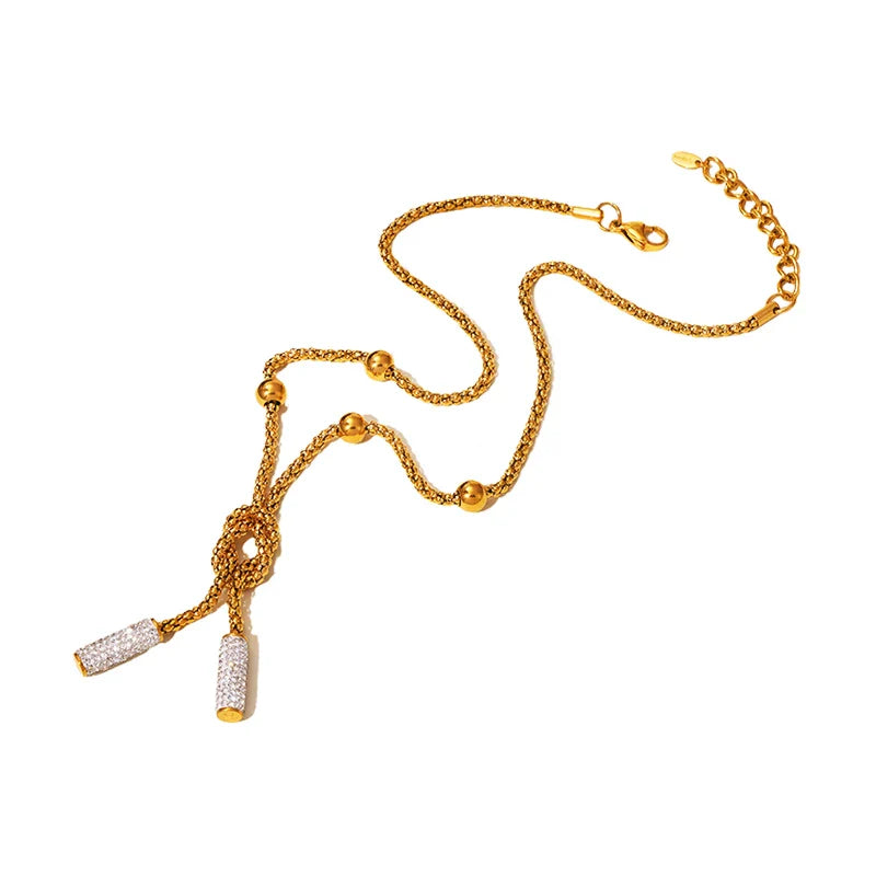Stainless Steel Rhinestone Pendant Neck Choker Long Sweater Necklace For Women Fashion Gold Plated Jewelry طقم مجو