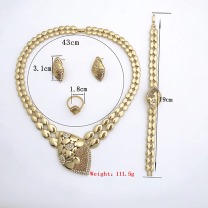 Quality Women Jewelry Sets Luxury Design Dubai Trending Gold Color Necklace Earrings Ring Bracelet Wedding Party Gift