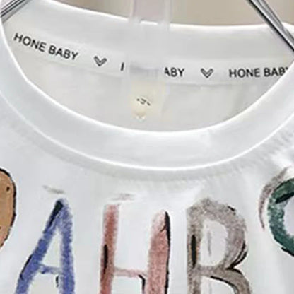 Toddler Boys Summer Outfit Set, Short Sleeve Letter Print T-Shirt + Ripped Denim Shorts, Casual Kids 2Pcs Clothes Set